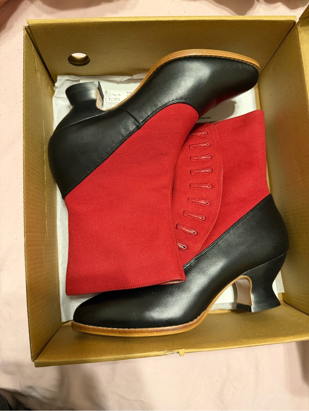 American Duchess Manhattan Victorian Cloth-Top Button Boots (Red/Black) size 6.5 - Picture 7 of 7